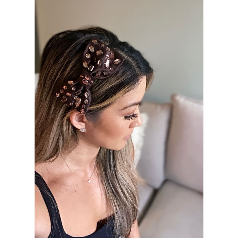Brown rhinestone bow headband 